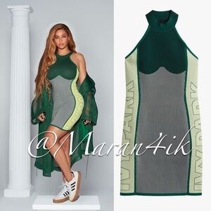 IVY PARK x Adidas Beyonce's Knit Logo Bodycon Dress Green Yellow size S